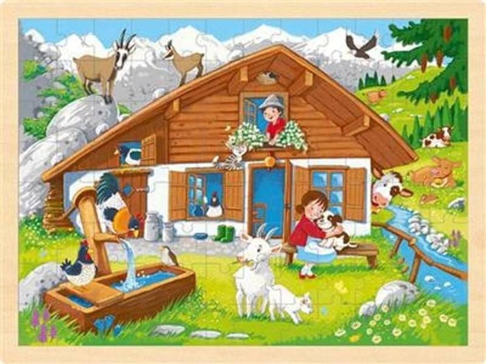 Goki  Puzzle V Alpách 96 dielikov - drevené značky Goki