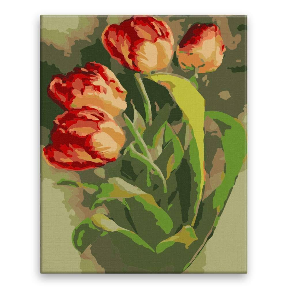 Malujsi  Maľovanie podľa čísel - Štyri tulipány - 80x100 cm,  plátno vypnuté na rám značky Malujsi