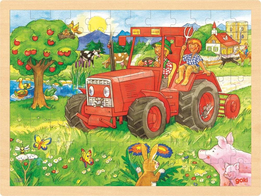 Goki  Drevené puzzle Traktor 96 dielikov značky Goki