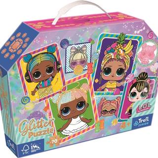 Trefl Trblietavé Glitter puzzle v kufríku L.O.L. Surprise: Farebné bábiky 70 dielikov