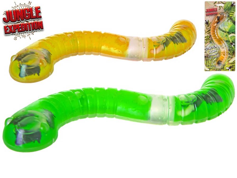  Had strečový 25 cm s larvami (zelená,  oranžová)