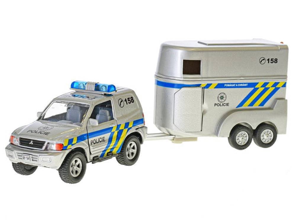 2-Play  Policajné auto CZ 13 cm kovové s prívesom + 2 vozíky na batérie v krabici značky 2-Play