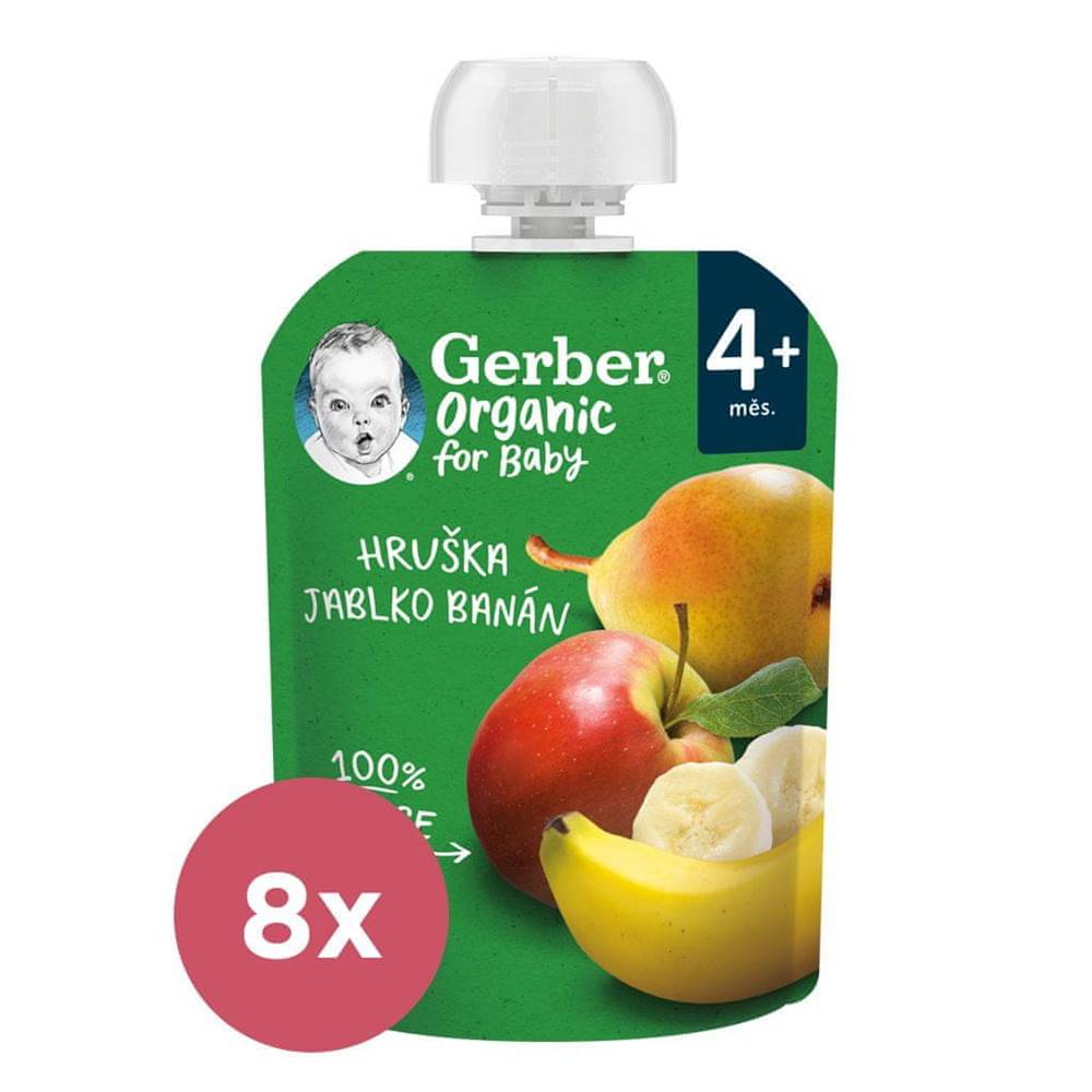  8x GERBER Organic Kapsička hruška,  jablko a banán 90 g