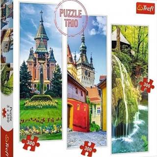 Trefl  Sada puzzle: Vodopád Bigar,  Víťazné námestie,  Segešvár,  Rumunsko 3x300 dielikov značky Trefl