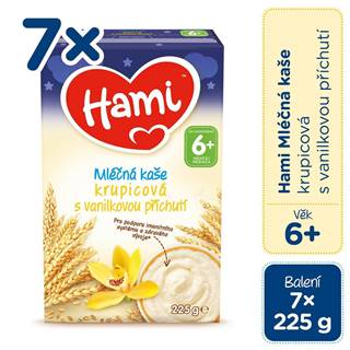 Hami  mliečna kaša krupicová vanilková na dobrú noc 7x 225g,  6+ značky Hami