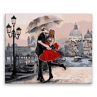 Malujsi Maľovanie podľa čísel - Romantika pod dáždnikom - 100x80 cm,  plátno vypnuté na rám