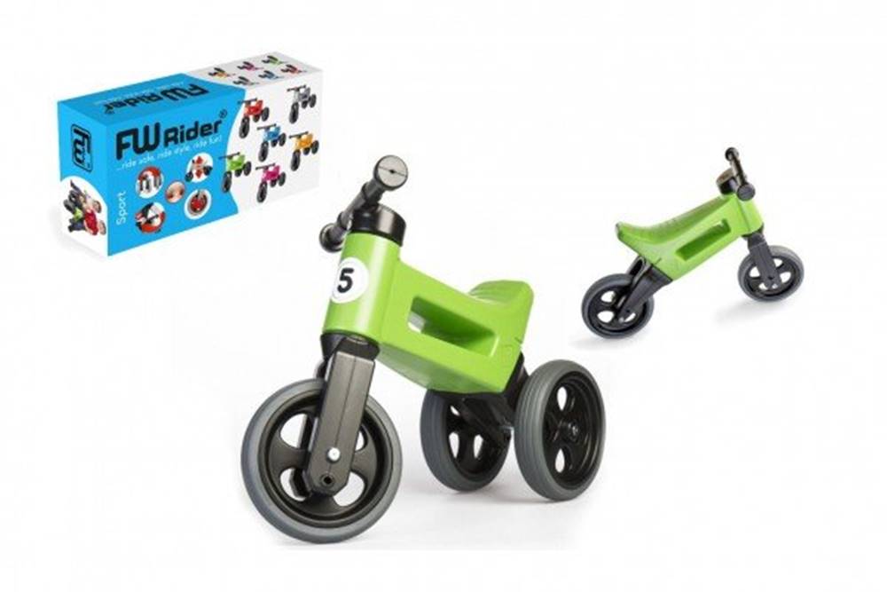 Funny Wheels  Odrážadlo Rider Šport zelené 2v1,  výška sedla 28 / 30cm nosnosť 25kg 18m + značky Funny Wheels