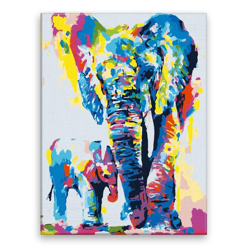 Malujsi  Maľovanie podľa čísel - Slon so slonom vo farbách - 60x80 cm,  bez dreveného rámu značky Malujsi