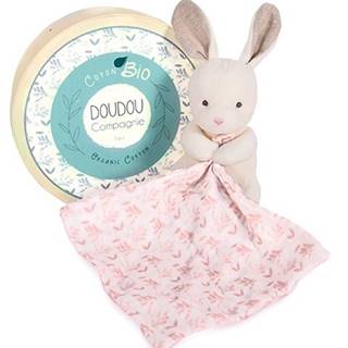 Doudou Plyšový zajačik s ružovou dečkou z BIO bavlny 15 cm