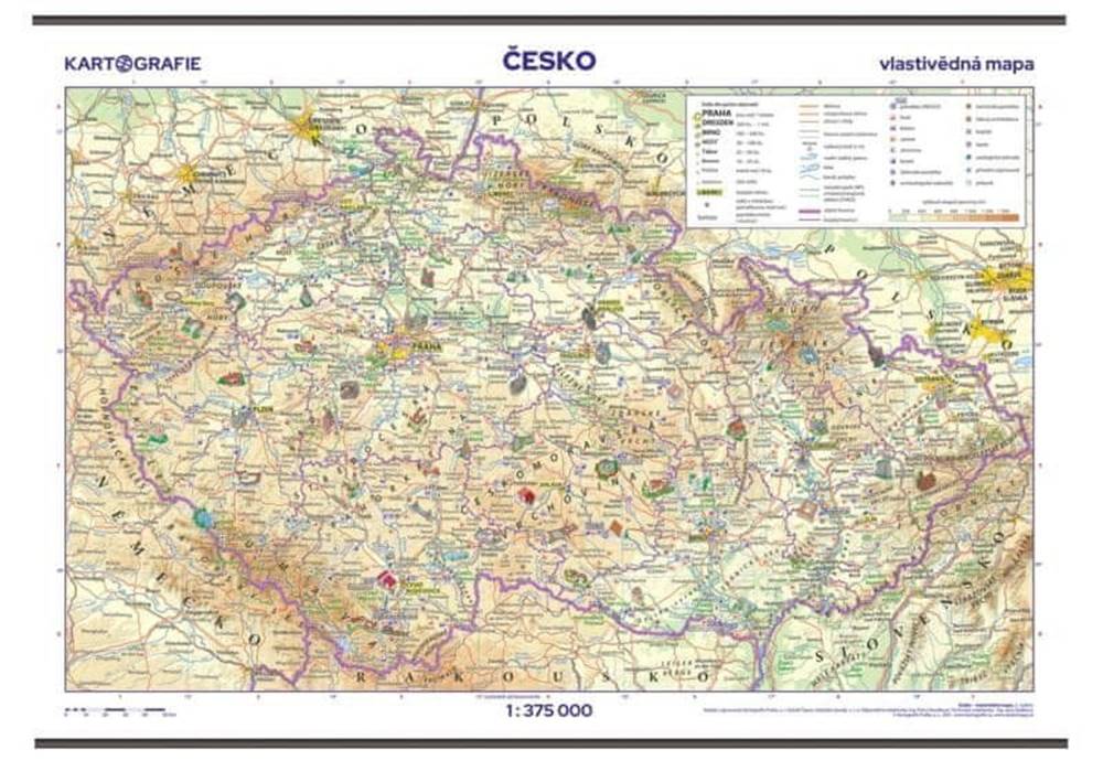  Česko - vlastivedná školská nástenná mapa,  1:375 000