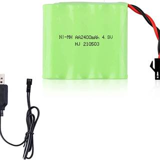 YUNIQUE GREEN-CLEAN 1 ks nabíjateľná batéria 4.8V Ni-Mh 2400 mAh pre diaľkové ovládanie auta + USB nabíjací kábel