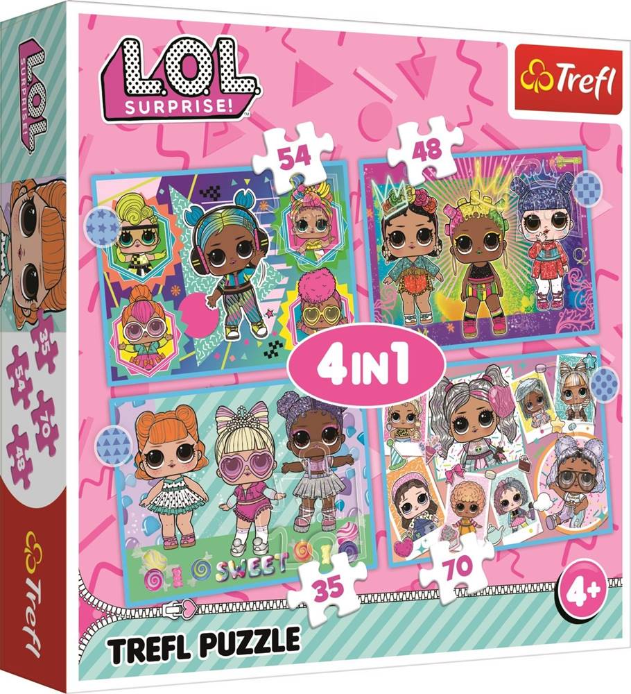 Trefl  Puzzle LOL Surprise: Zoznámte sa s bábikami 4v1 (35, 48, 54, 70 dielikov) značky Trefl