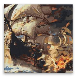 Malujsi Maľovanie podľa čísel - Horiaca loď - 40x40 cm,  bez dreveného rámu
