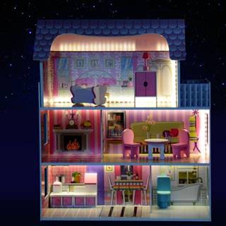 Mamido Drevený domček pre bábiky s LED osvetlením ružový