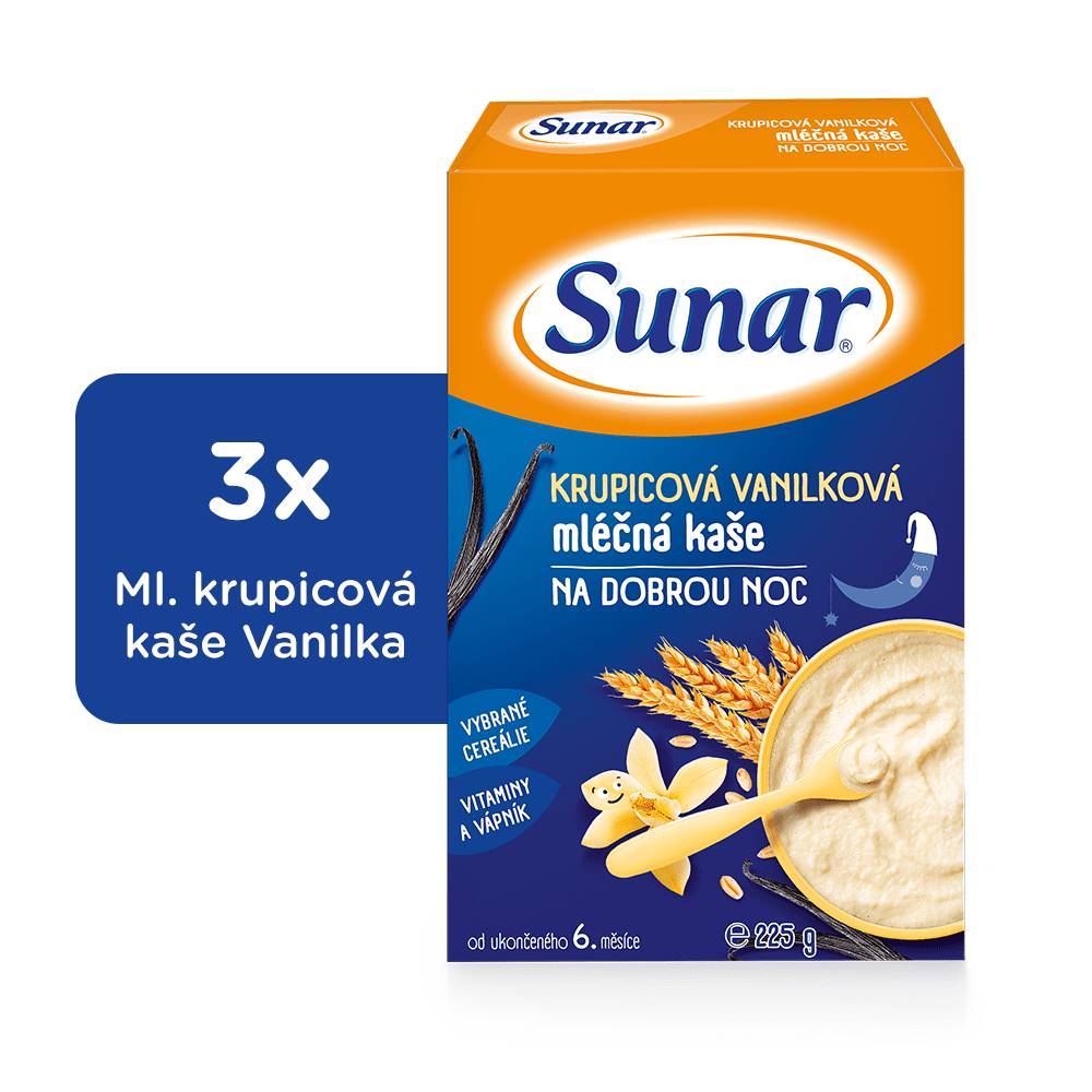 Sunar  vanilková krupicová kaša mliečna na dobrú noc 3 x 225 g značky Sunar
