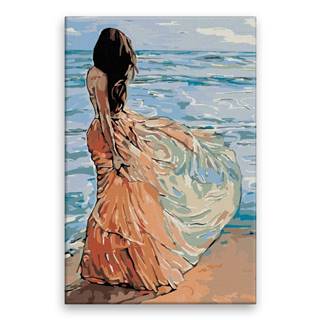 Malujsi  Maľovanie podľa čísel - Dievča v šatách na pláži - 80x120 cm,  plátno vypnuté na rám značky Malujsi