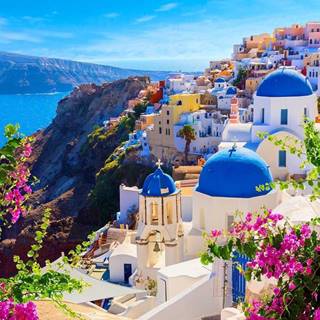 ENJOY  Puzzle Santorini s kvetinami,  Grécko 1000 dielikov značky ENJOY