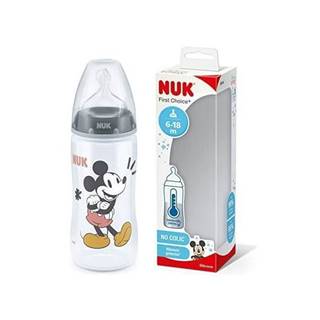 Nuk NUK FC+ Mickey dojčenská fľaša,  s reguláciou teploty,  silikónová,  300 ml,  6-18 mesiacov