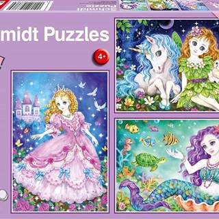 Schmidt Puzzle Princezná,  víla a morská panna 3x48 dielikov