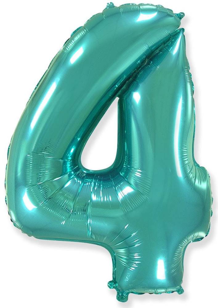  Fóliový balónik číslice 4 - tyrkysová - tiffany - 102 cm