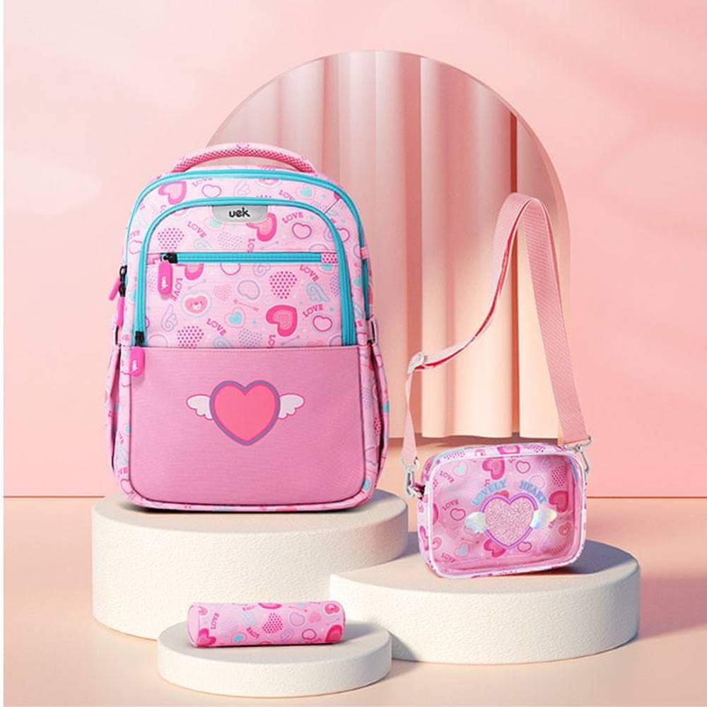 Klarion  Nádherná ergonomická ružová školská taška Amálka s peračníkom a desiatovou taškou - sada značky Klarion