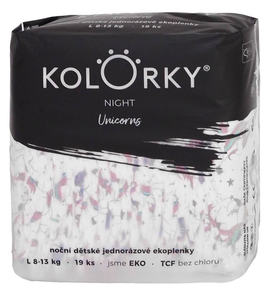 KOLORKY  NIGHT - L (8-13 kg) - 19 ks - nočné jednorázové eko plienky značky KOLORKY