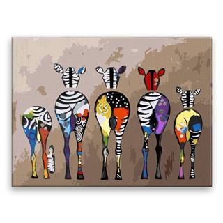 Malujsi Maľovanie podľa čísel - Farebné zebry - 40x30 cm,  plátno vypnuté na rám