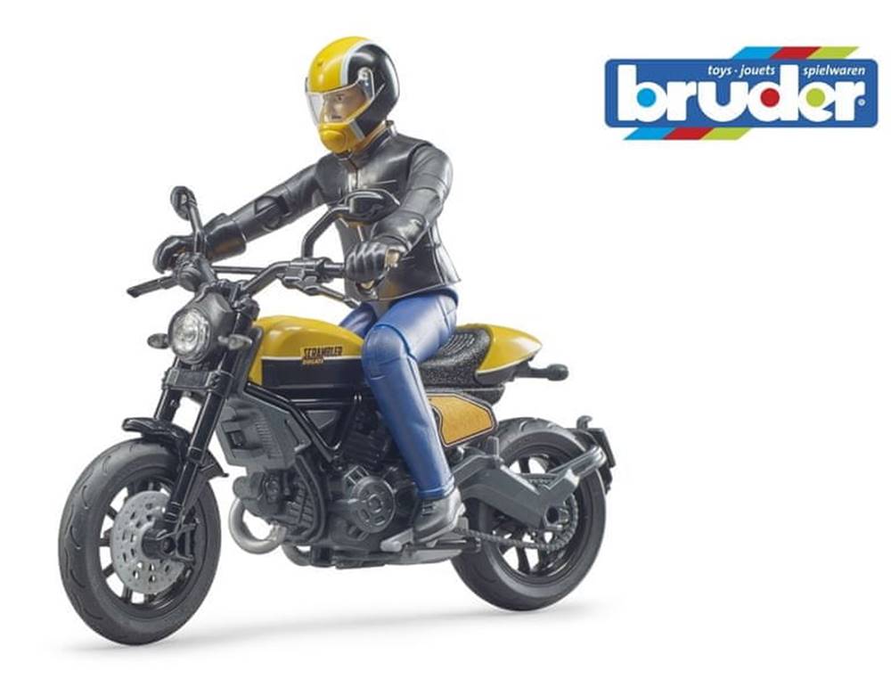 BRUDER  63053 BWORLD Motorka Ducati Scrambler s jezdcem značky BRUDER