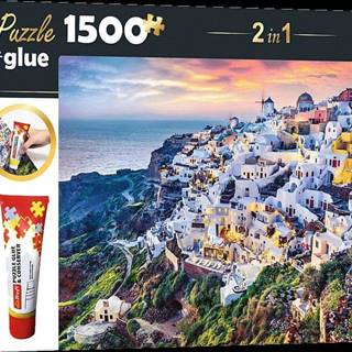 Trefl Sada 2v1 puzzle Nádherný ostrov Santorini,  Grécko 1500 dielikov s lepidlom