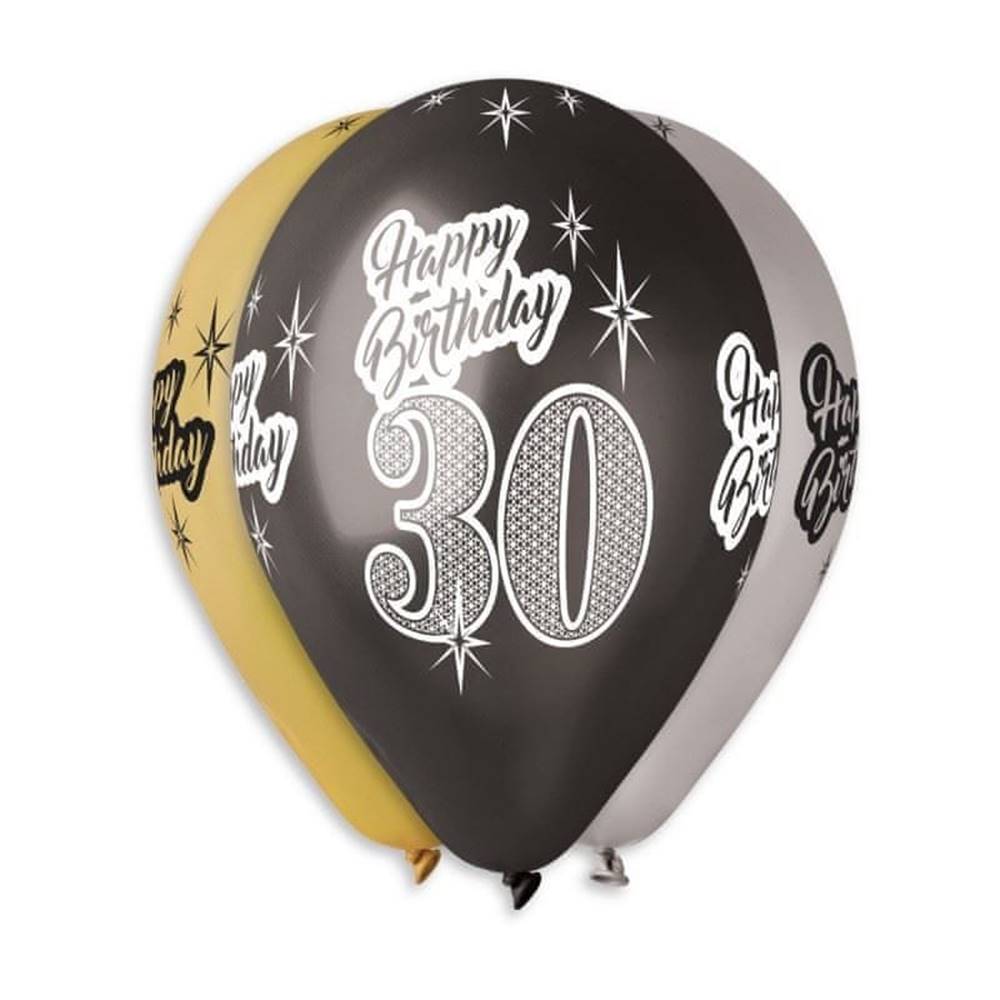  Balóniky metalické 30 rokov - Happy Birthday - narodeniny - mix farieb - 30 cm (5 ks)
