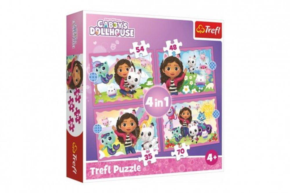 Trefl  Puzzle 4v1 Gabbyina dobrodružství/Gabby´s Dollho28, 5x20, 5cm v krabici 28x28x6cm značky Trefl
