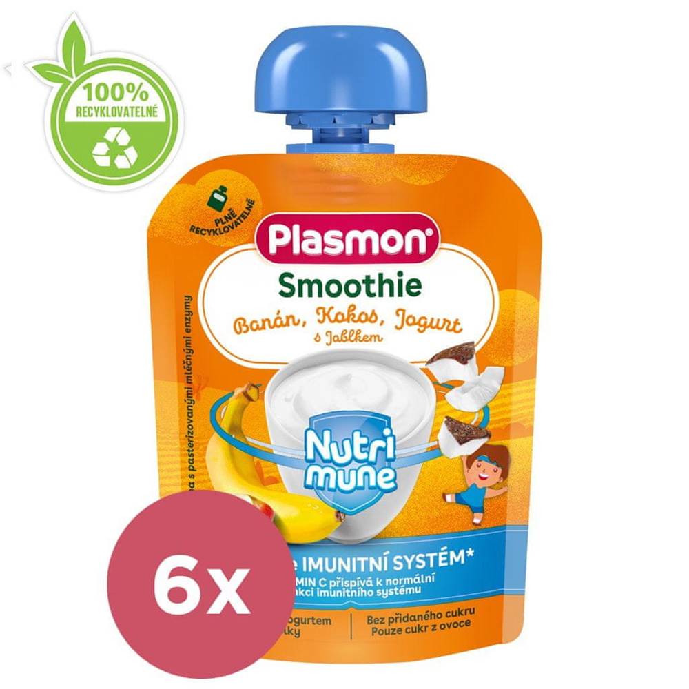 Plasmon  6x Kapsička Smoothie NUTRI-MUNE jablko,  čučoriedka,  kokos a ovos 85g,  8 m+ značky Plasmon