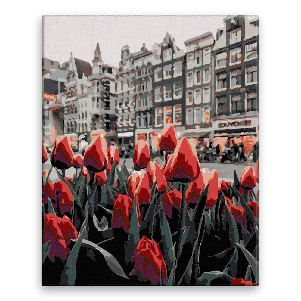Malujsi  Maľovanie podľa čísel - Tulipány v popredí - 80x100 cm,  bez dreveného rámu značky Malujsi